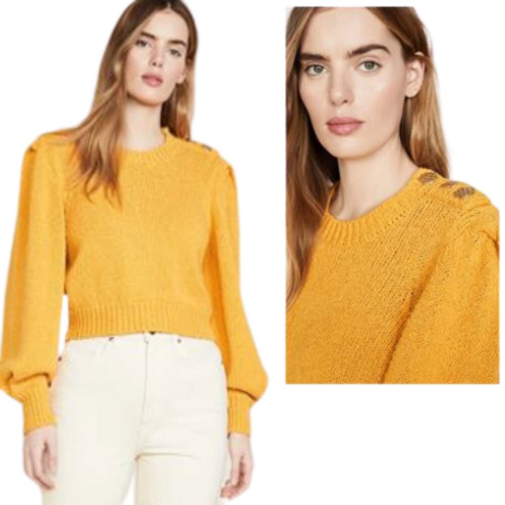Ronny Kobo Sallynna knit Sweater Balloon Sleeve Cropped Yellow Gold NEW XS